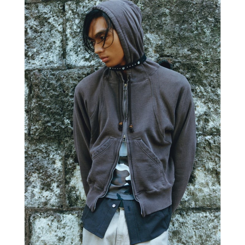 NVRFRGT / PANELLED ZIP UP HOODIE *DUST STEEL | 