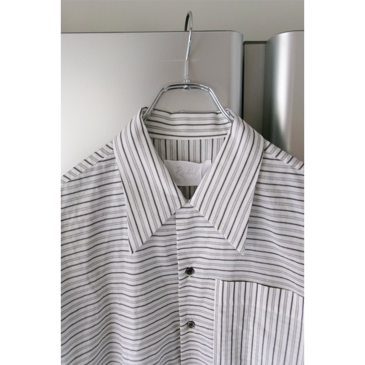 Rich I/リッチアイOPEN COLLAR SHIRT サイズ50ブラック Rich I / OPENCOLLAR WORK SHIRT *BLACK STRIPE |
