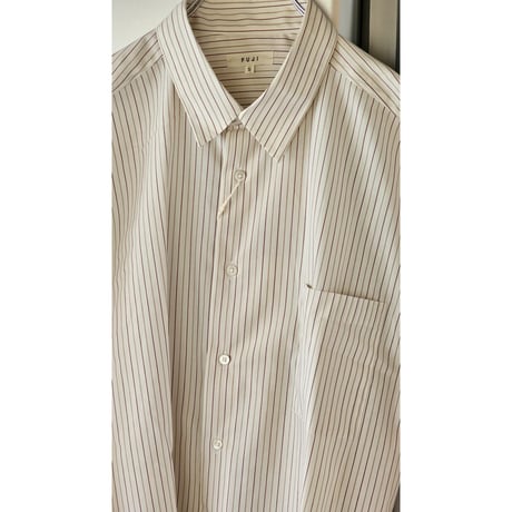 FUJI /  CLASSIC COLLAR STRIPE SHIRT *RED BROWN STRIPE