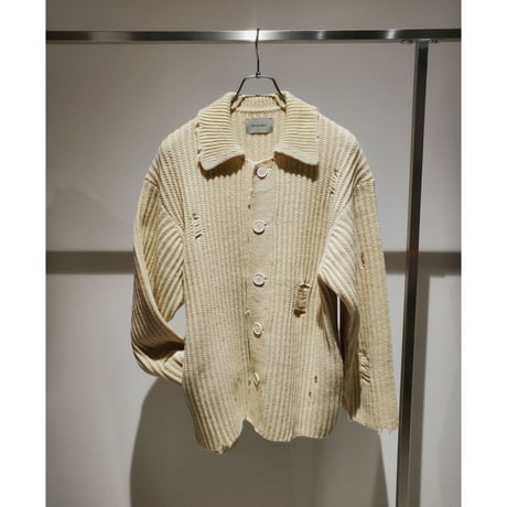 NVRFRGT / RAW WOOL DAMAGED CARDIGAN-ECRU