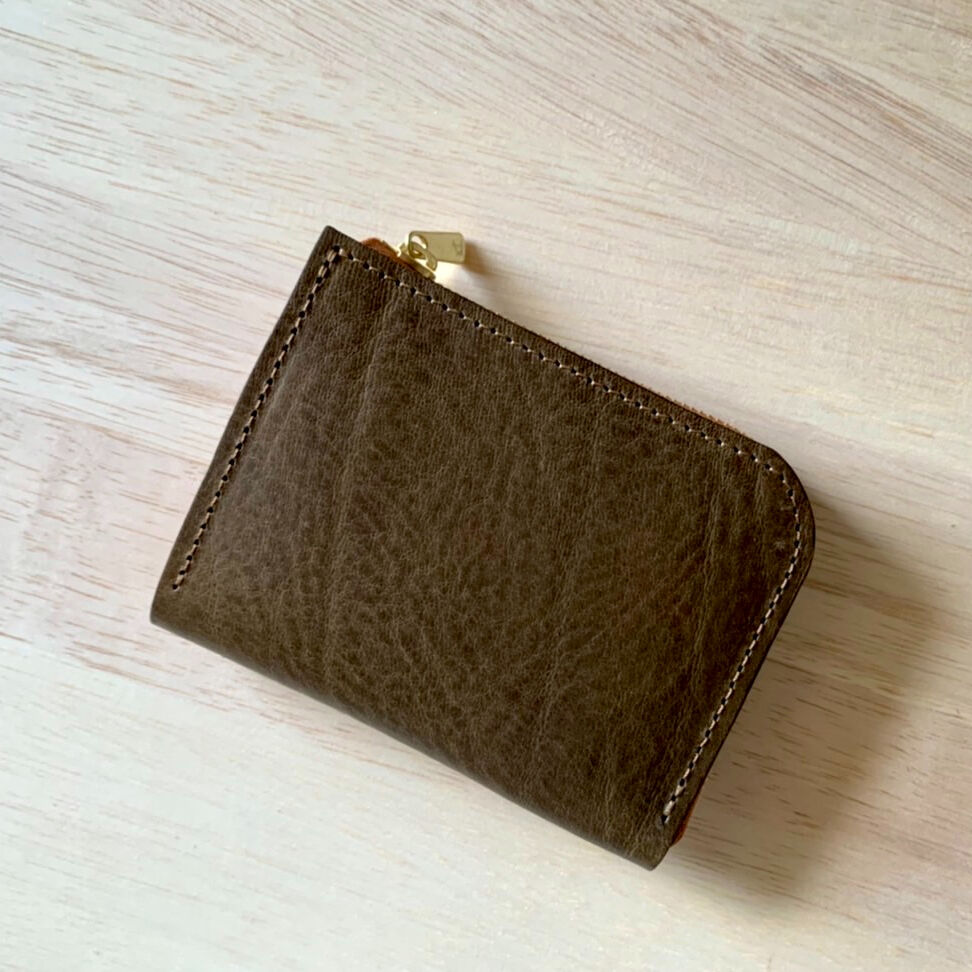 L字ファスナー ミニ財布/色:オリーブ | anroom leather