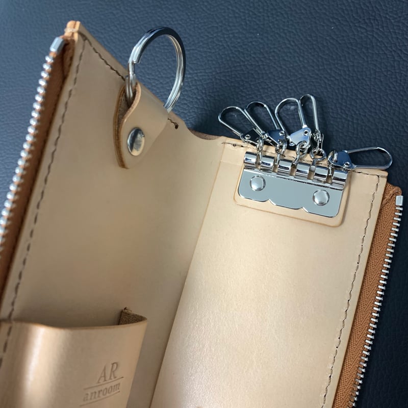 L字ファスナーキーケース/2color/スマートキー対応/リング付き/5連金具