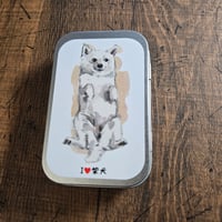 メッセージカード入りブリキ缶　柴犬　白