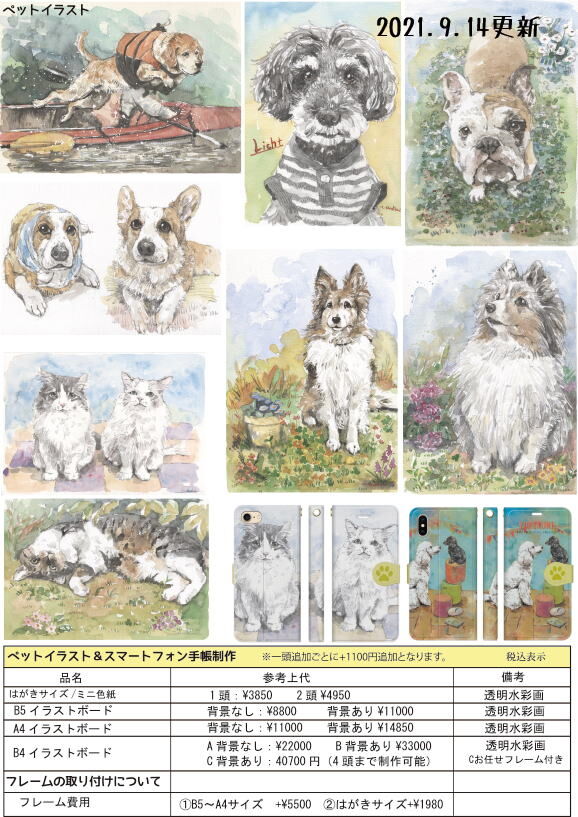 ペットイラスト制作 B5サイズプラン 背景制作付き 動物カード&背景ボードB