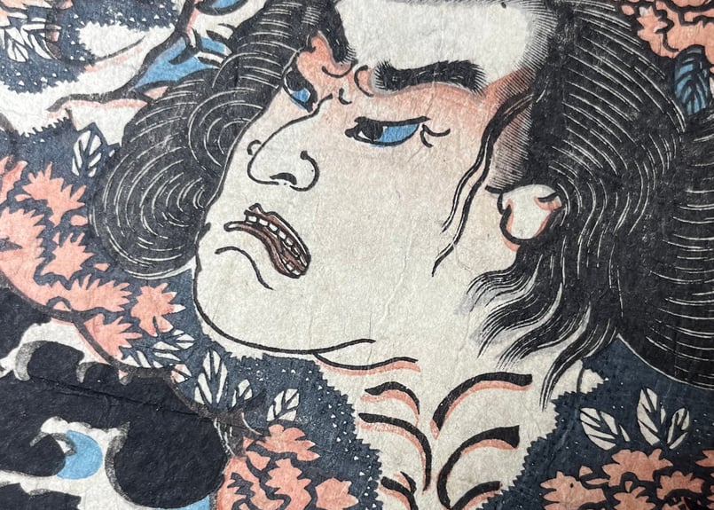 高級インテリア 歌川芳春(芳晴) 水晶画 『水滸伝豪傑鏡 浪子燕青