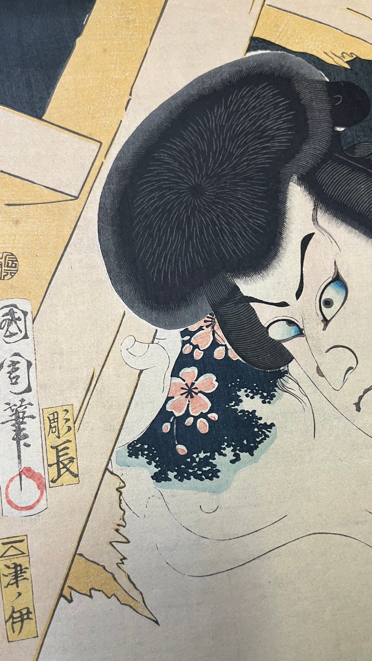 浮世絵、善悪鬼人鏡、豊原国周画 豊原国周による浮世絵「「築土佐吉」「善悪鬼人鏡」」