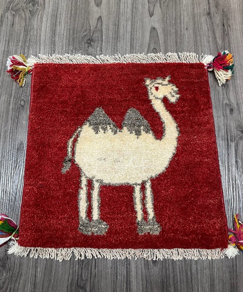 新品 ペルシャ絨毯 手織り ギャッベ 39×41cm 茜色 らくだ | SASANIAN R