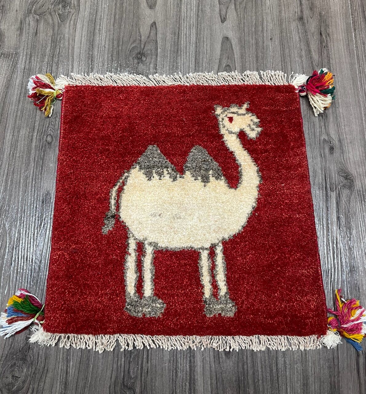 新品 ペルシャ絨毯 手織り ギャッベ 39×41cm 茜色 らくだ | SASANIAN R