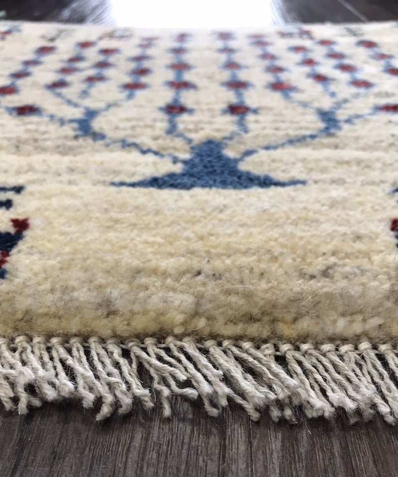 新品 ペルシャ絨毯 手織りギャッベ 40cm×41cm ナチュラル 生命の木 花