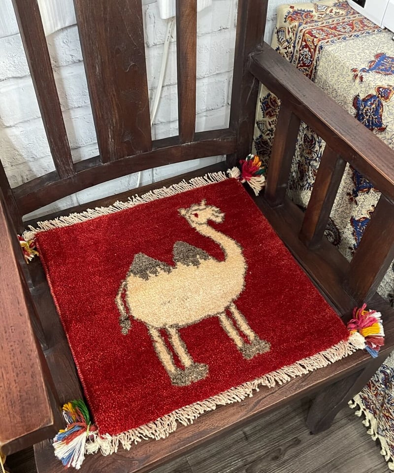 新品 ペルシャ絨毯 手織り ギャッベ 39×41cm 茜色 らくだ 新品 ペルシャ絨毯 手織り ギャッベ 39×41cm 茜色 らくだ