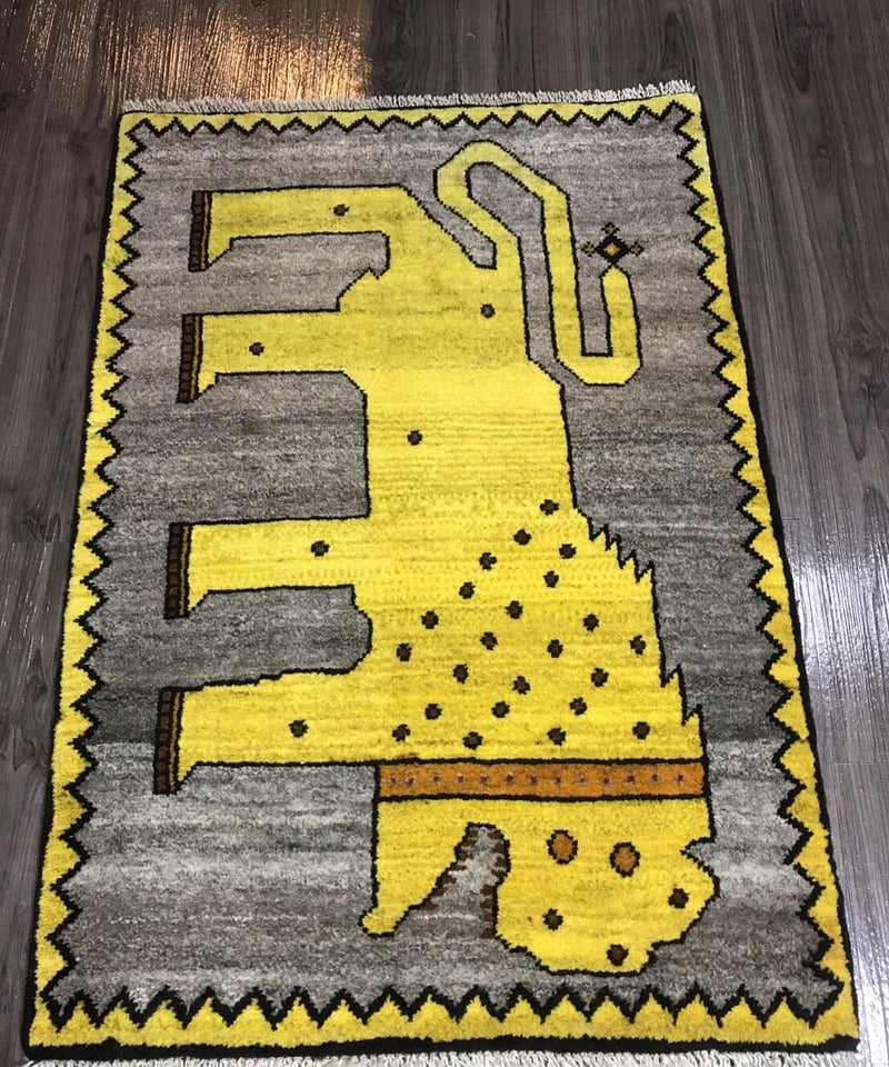 新品ペルシャ絨毯・手織りリズギャッべ黄色ナチュラル生命の木