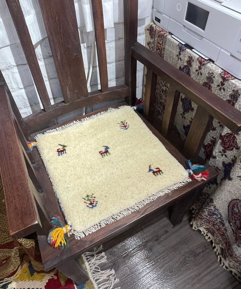 新品 ペルシャ絨毯 手織り ギャッベ 40×41cm ナチュラル 山羊 生命の木 