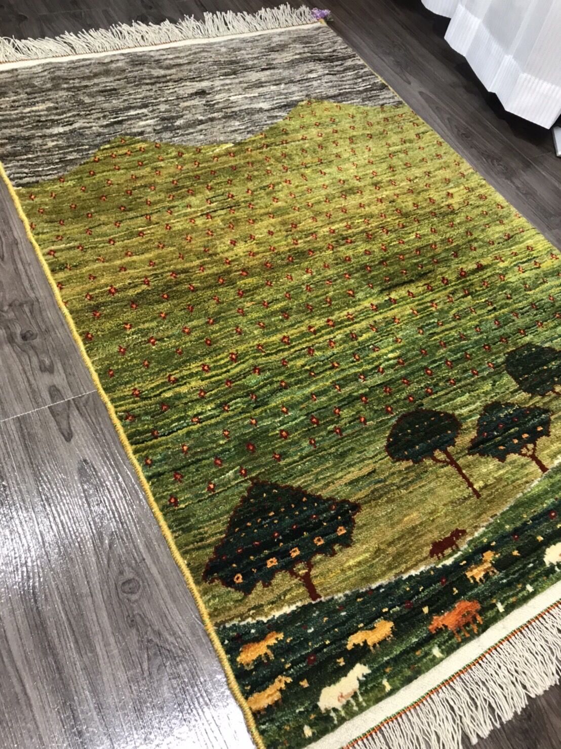 新品 ペルシャ絨毯 手織りリズギャッベ 120cm×80cm 緑 羊 生命の 新品 ペルシャ絨毯 手織りリズギャッベ 120cm×80cm 緑 羊 生命の