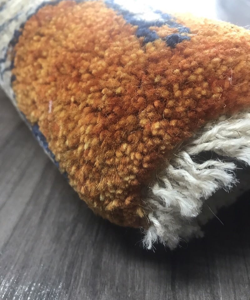 新品 ペルシャ絨毯 手織りギャッベ 39cm×41cm 鹿 オレンジ(黄色) | SASA