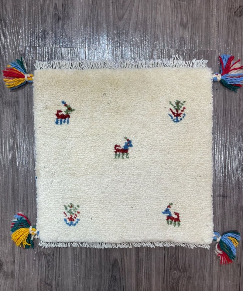 新品 ペルシャ絨毯 手織り ギャッベ 40×41cm ナチュラル 山羊 生命の木