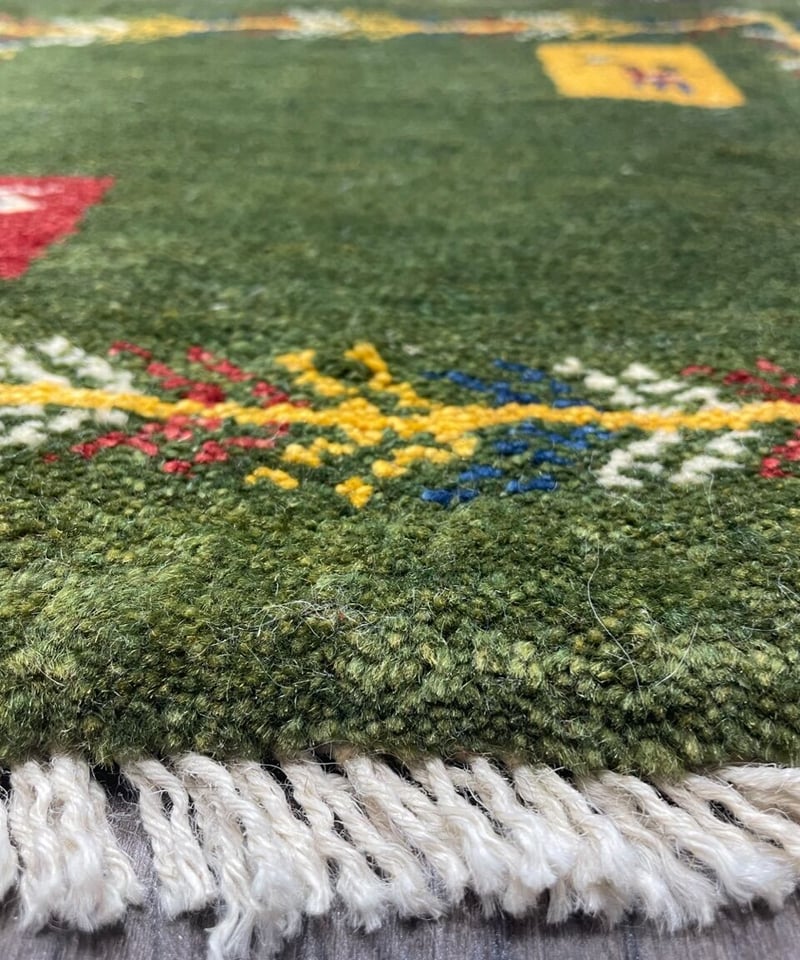 新品 ペルシャ絨毯 手織り ギャッベ 44×44cm 緑 生命の木 山羊