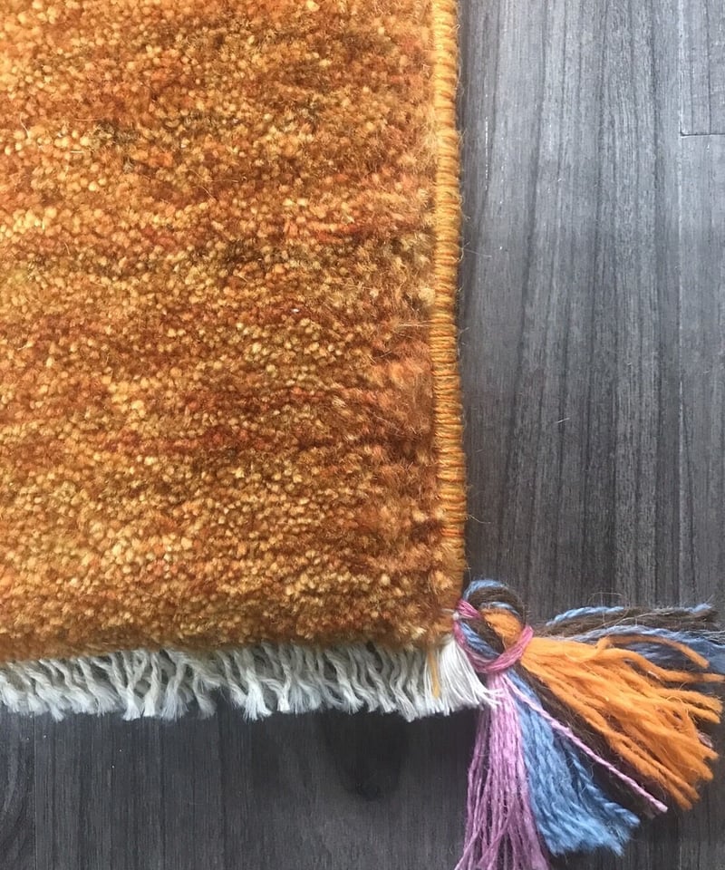 新品 ペルシャ絨毯 手織りギャッベ 39cm×41cm 鹿 オレンジ(黄色) | SASA...