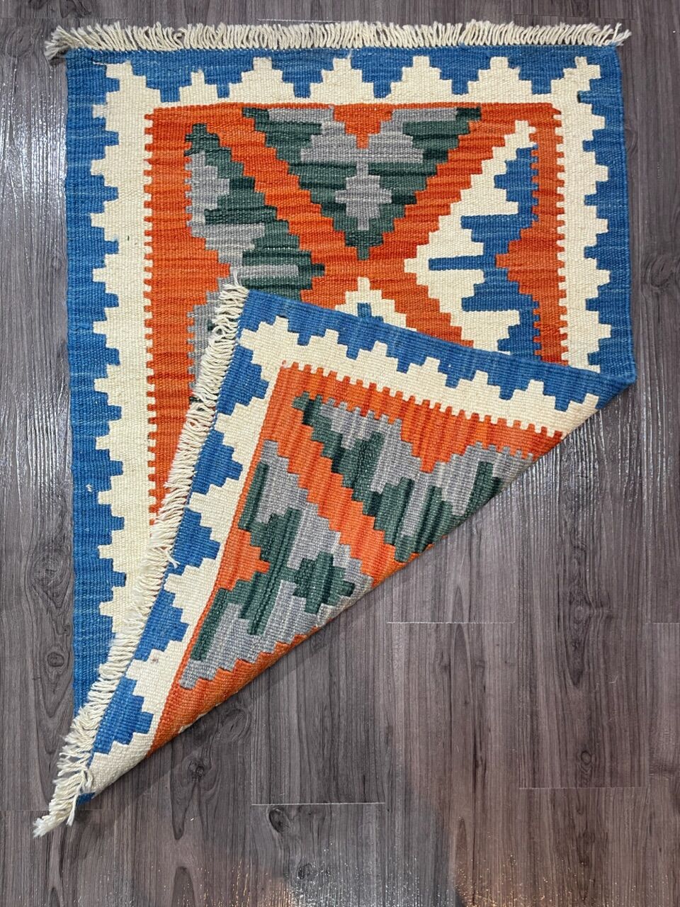 新品 ペルシャ絨毯 手織り キリム ウール 草木染め 幾何学模様