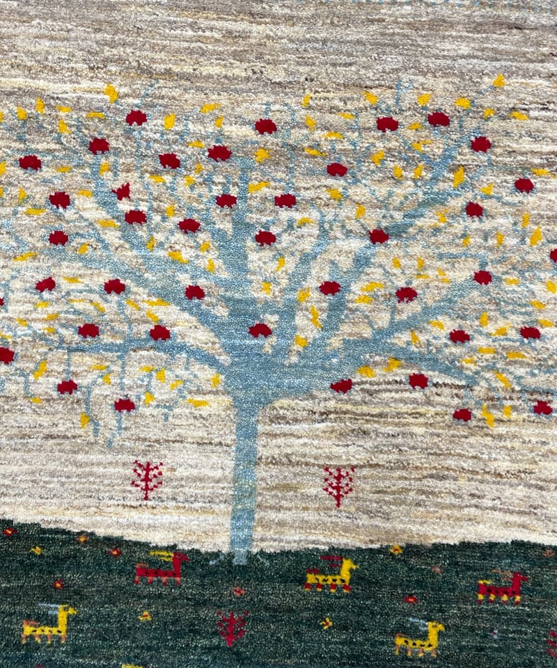 新品 ペルシャ絨毯 手織り リズ ギャッベ 122×85cm 風景 ザクロ 新品 ペルシャ絨毯 手織り リズ ギャッベ 122×85cm 風景 ザクロ