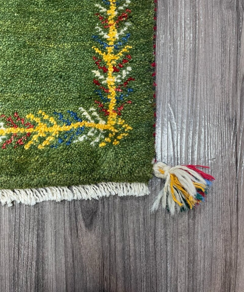 新品 ペルシャ絨毯 手織り ギャッベ 44×44cm 緑 生命の木 山羊