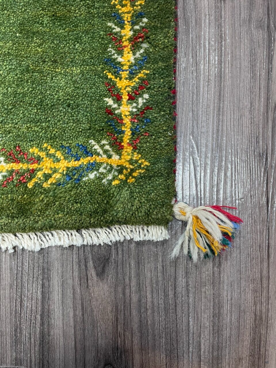 新品 ペルシャ絨毯 手織り ギャッベ 44×44cm 緑 生命の木 山羊 