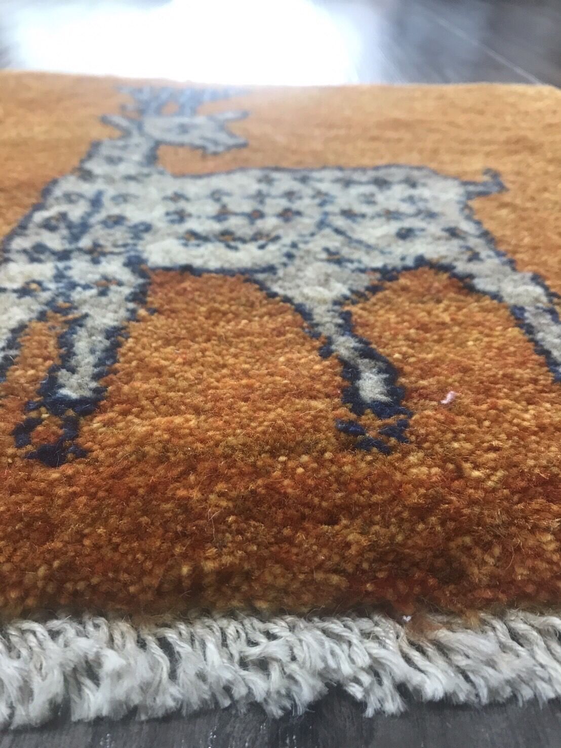 新品 ペルシャ絨毯 手織りギャッベ 39cm×41cm 鹿 オレンジ(黄色 新品 ペルシャ絨毯 手織りギャッベ 39cm×41cm 鹿 オレンジ(黄色