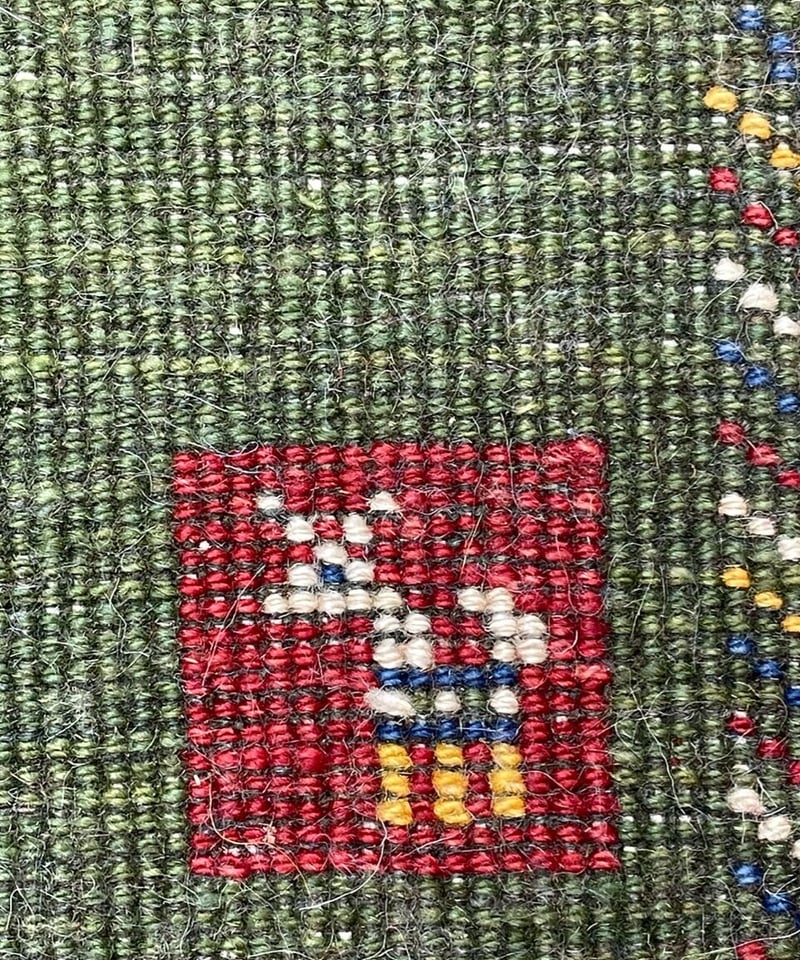 新品 ペルシャ絨毯 手織り ギャッベ 44×44cm 緑 生命の木 山羊