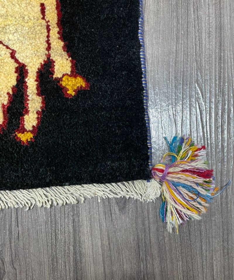 新品 ペルシャ絨毯 手織り ギャッベ 42×42cm ナチュラル(黒) ロバ | SAS