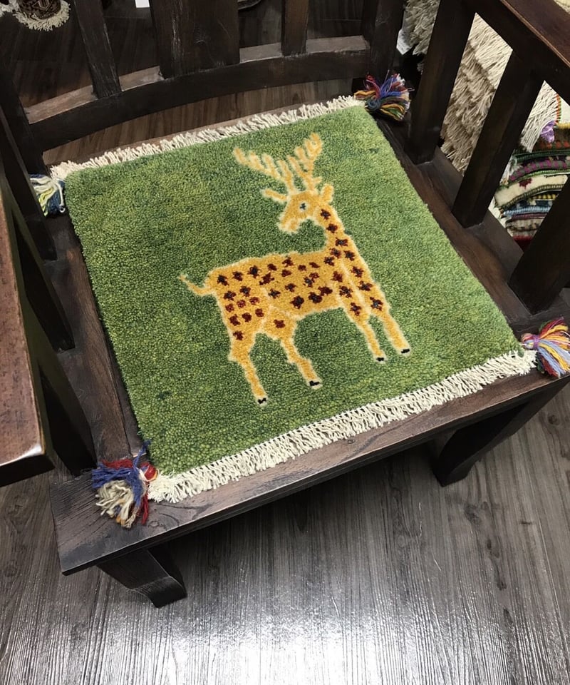 新品 ペルシャ絨毯 手織り ギャッベ 40×41cm 緑 鹿 | SASANIAN 新品 ペルシャ絨毯 手織り ギャッベ 40×41cm 緑 鹿 | SASANIAN