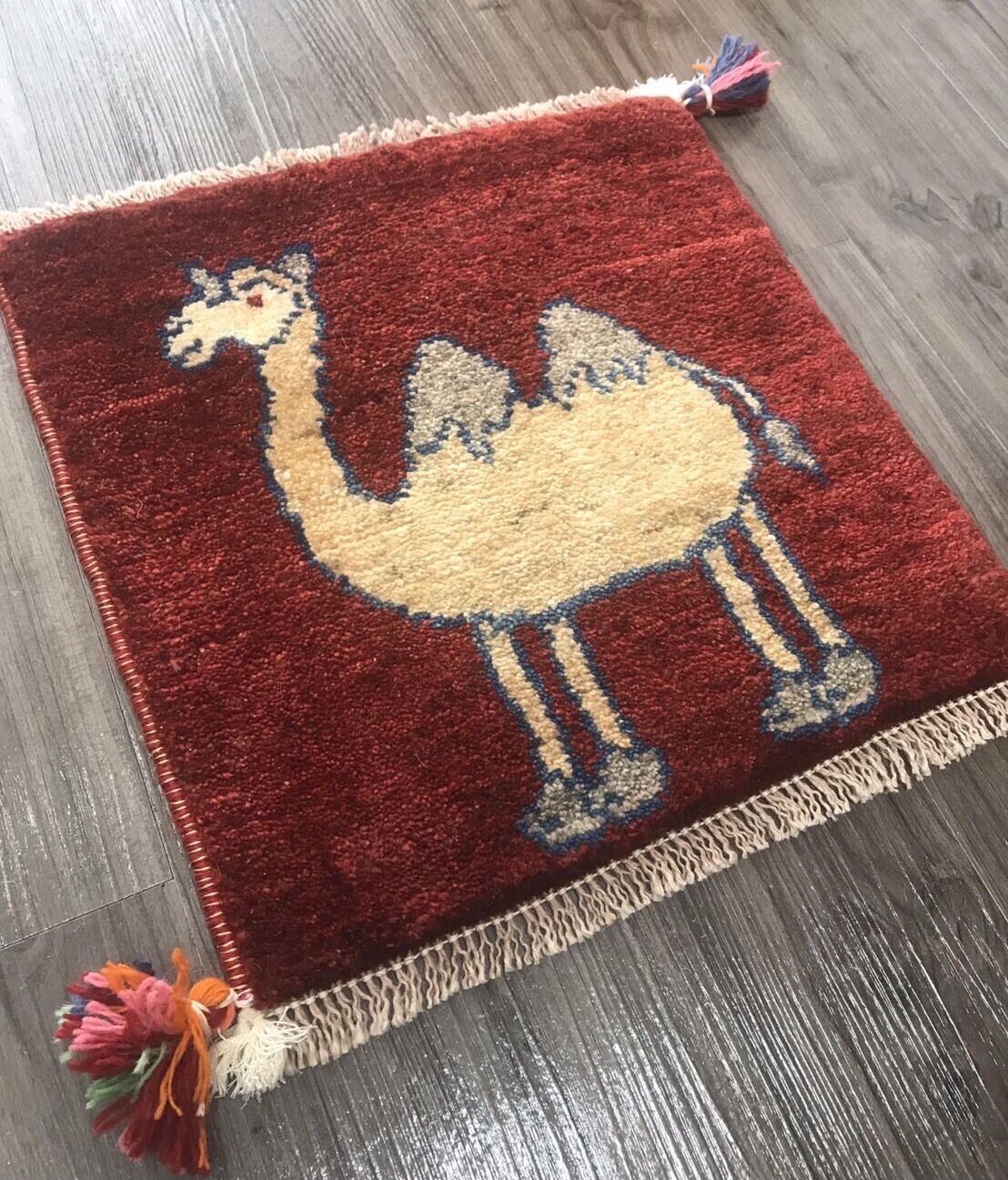 新品 ペルシャ絨毯 手織りギャッベ 39cm×40cm 茜色 ラクダ | SASANIAN
