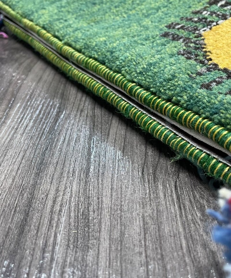 新品 ペルシャ絨毯 手織り ギャッベ 43×39cm 緑 ライオン