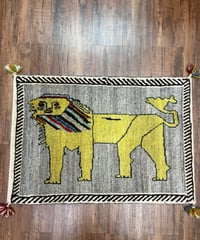 新品ペルシャ絨毯手織りギャッベキャシュクリナチュラル黄色ライオン