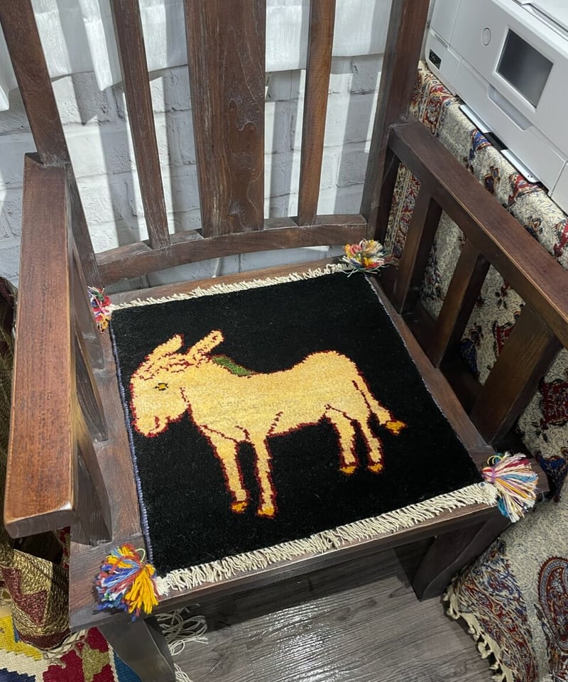 新品 ペルシャ絨毯 手織り ギャッベ 42×42cm ナチュラル(黒