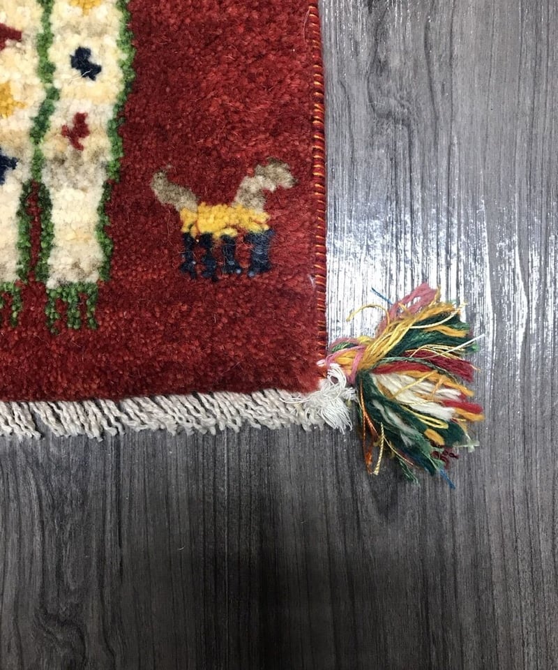 新品 ペルシャ絨毯 手織り ギャッベ 39×40cm 茜色 ライオン 新品 ペルシャ絨毯 手織り ギャッベ 39×40cm 茜色 ライオン