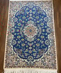 新品 ペルシャ絨毯 手織り ギャッベ 38×42cm 青 ラクダ 座布団ギャッベ