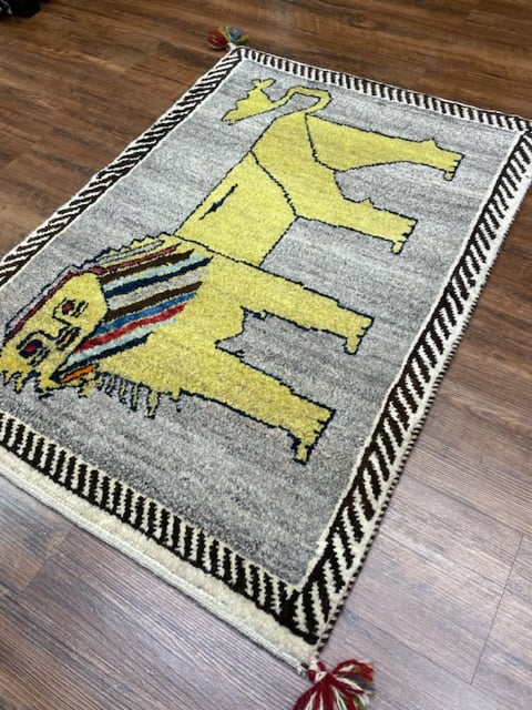 新品 ペルシャ絨毯 手織り ギャッベ キャシュクリ ナチュラル 黄色