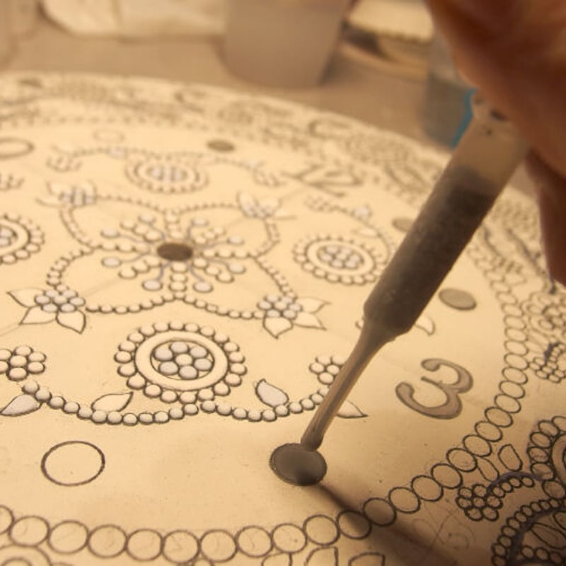 青いドットのお皿の時計 | スペインタイル絵付け工房リベーラ