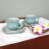 タイ製〈セラドン焼き〉　カップ＆ソーサー　-新品未使用₋