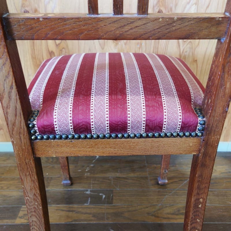 イギリス製 アンティークチェア・赤ストライプ ₌現品未修復