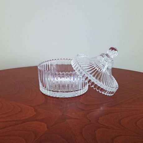 蓋付きデザインガラス小物入れ・ストライプ柄  - 新品 -