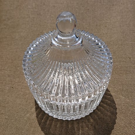 蓋付きデザインガラス小物入れ・ストライプ柄  - 新品 -