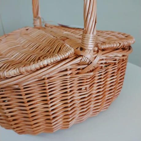 ウィロー(柳) ・1本手蓋付きウィッカーバスケット - 新品 -
