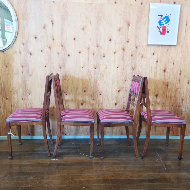 クラシックデザイン アンティーク椅子 赤クリームストライプ イギリス