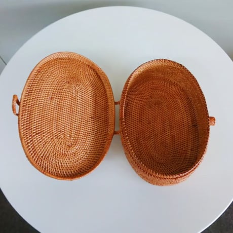 バリ島 【アタ】 楕円バスケット(持ち手付き) - 新品 -