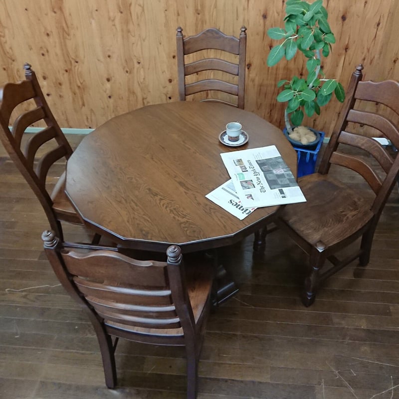 希少 オランダ家具 オーク無垢材 16角形 ダイニングテーブル