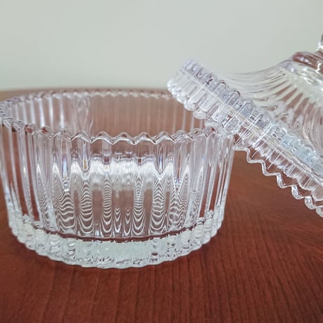 蓋付きデザインガラス小物入れ・ストライプ柄  - 新品 -