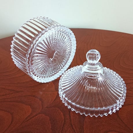 蓋付きデザインガラス小物入れ・ストライプ柄  - 新品 -
