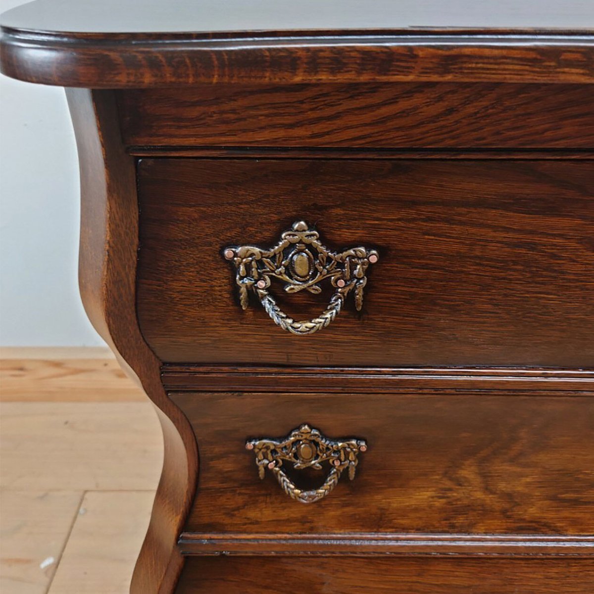 オランダ3段チェストオーク材コモードアンティークヴィンテージ猫脚