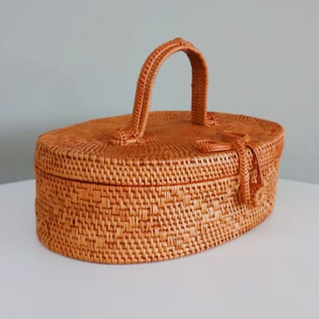 バリ島 【アタ】 楕円バスケット(持ち手付き) - 新品 -