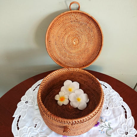 ★再入荷★　バリ島【アタ】　蓋付き丸型BOX -新品 -